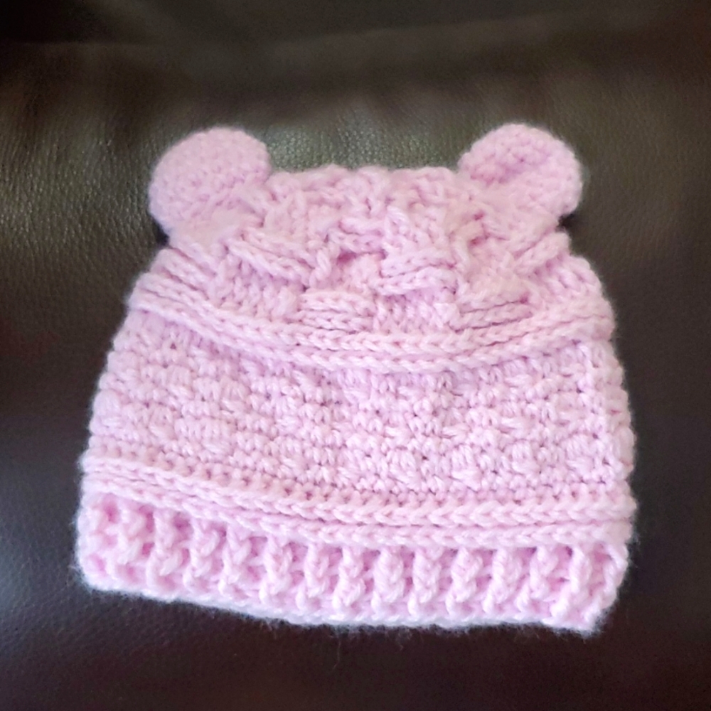 Handmade Knit Pink Bear Hat